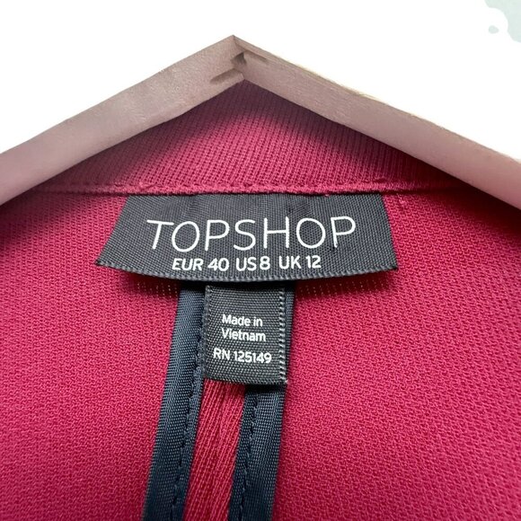 TOPSHOP Blazer Size 8 Red Boyfriend Jacket Top Shop Relaxed Open Front Career - Picture 4 of 10